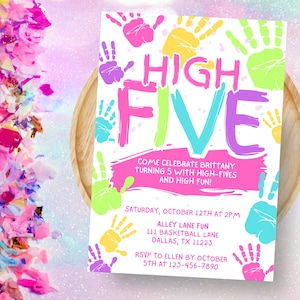 High Five 5th Birthday Invitation | Editable Canva Template | Five Birthday Party Invite | Digital Download | Printable 5x7 Kids Birthday