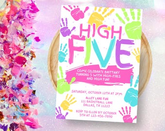 High Five 5th Birthday Invitation | Editable Canva Template | Five Birthday Party Invite | Digital Download | Printable 5x7 Kids Birthday