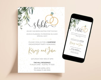 Surprise Engagement Party Invitation Template, Surprise Proposal Invite, Digital Engagement Party Invite, Instant Download | Edit in Canva