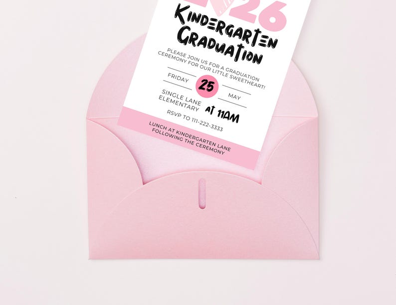 Kinder Invit Editable Pink Kindergarten Graduation Invitation | Pink Hearts Kinder ...