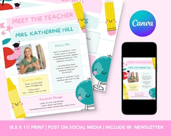 Pastel Meet the Teacher Template Bundle | Editable Welcome Note & Newsletter | Canva Teacher Template | Digital Download