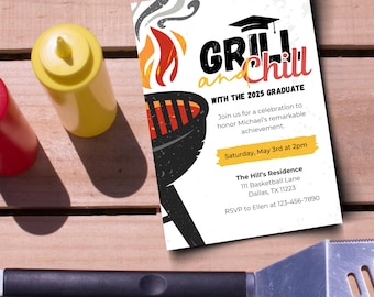 Grill & Chill Graduation Party Invitation | BBQ Cookout Grad Invite | Editable Canva Template | Graduation Celebration | Digital Download