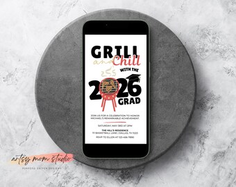 Grill & Chill Einladung zur Abschlussfeier | Grillparty Abschlussfeier | Bearbeitbare Canva Vorlage | Digitaler Download | Handy einladen | Text