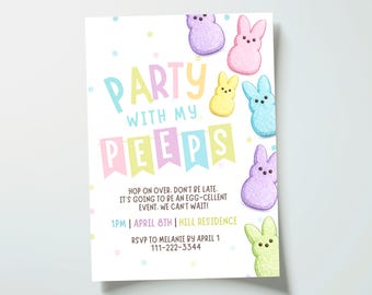 Easter Egg Hunt Invitation | Party With My Peeps Invite | Easter Bunny Egg Hunt Party | Editable Canva Template | Instant Download