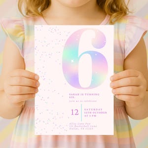 Editable Pink Glitter 6th Birthday Invitation | Sixth Birthday Girl | Rainbow Party Invite | Digital Download | Canva Template | 5x7 image 9