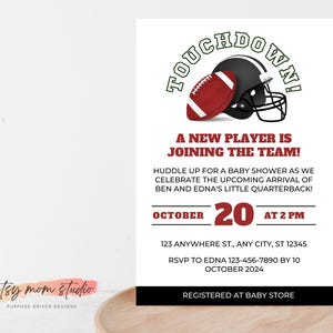 Football Baby Shower Invitation, Tailgate Baby Sprinkle Invite, Coed Baby Shower Game Day Party, Touchdown Baby Shower, Editable Template