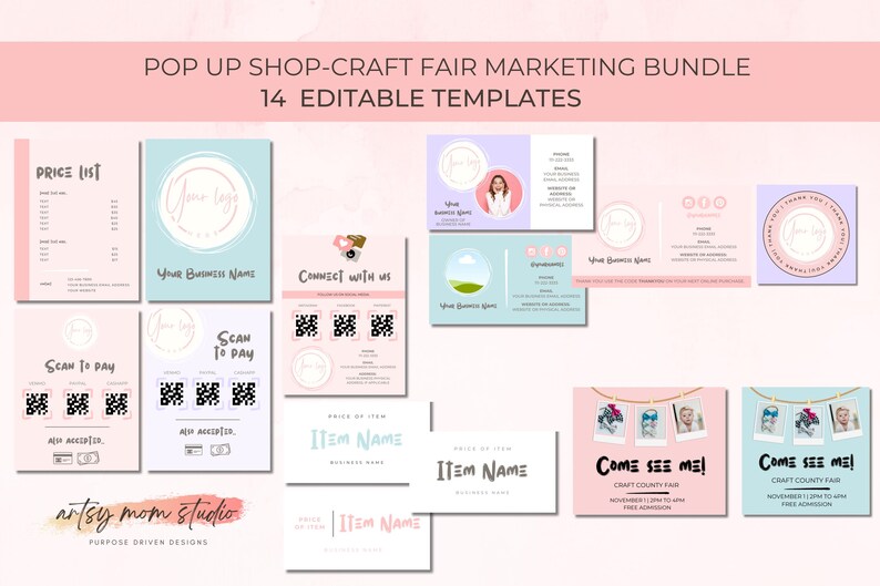 Editable Craft Fair and Pop up Marketing Bundle, 14 Templates signs