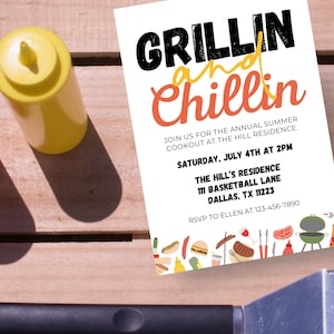 Grillin&#39; & Chillin&#39; BBQ Invitation Template: Editable Cookout Invite (Digital Download)
