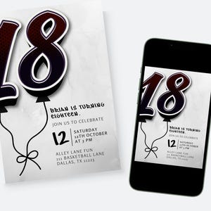 18th Black and Grey Birthday Invitation Editable Boy Birthday Party Invite Digital Canva Template Eighteen Birthday Evite Instant Download
