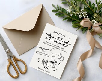 Hand Drawn Bridal Shower Invitation | Editable Doodle Bridal Shower Template | Canva | Bridal Brunch or Luncheon | 5x7 Digital Download