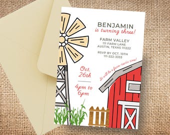 Farm Animals Birthday Invitation Template | Barnyard Party Invite | Editable Canva Template | Digital Download | 5x7 Printable Text or Email