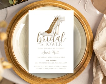 Editable Bridal Shower Invitation | Creamy White Heels Design Party Invite Template, Bride-to-Be Celebration, Digital Download Canva 5x7