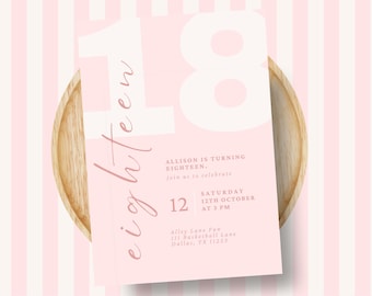 18th Birthday Invitation, Pink Party Invite for Her, Editable Canva Template, Digital Download, Sweet 18 Birthday Evite, Printable 5x7