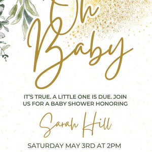 Greenery Oh Baby Shower Invitation Template Printable Baby Shower ...