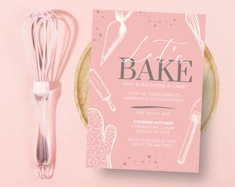 Editable Pink Baking Birthday Invitation | Cooking Party Invite Template, Girl Birthday, Bake Party Theme, Digital Download Canva 5x7
