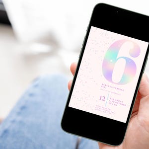 Editable Pink Glitter 6th Birthday Invitation | Sixth Birthday Girl | Rainbow Party Invite | Digital Download | Canva Template | 5x7 image 12