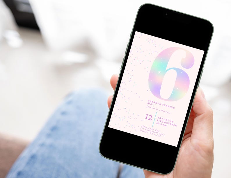 Editable Pink Glitter 6th Birthday Invitation | Sixth Birthday Girl | Rainbow Party Invite | Digital Download | Canva Template | 5x7 image 12