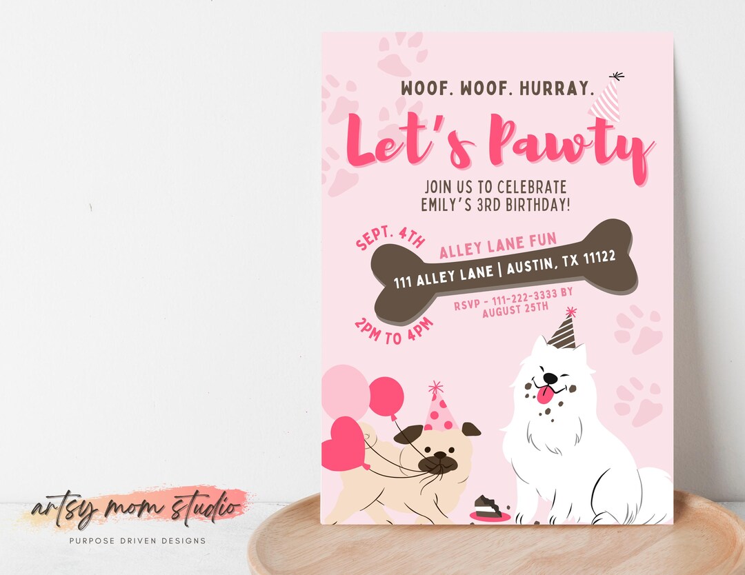 Editable Dog Birthday Party Invitation Puppy Birthday Invite Let's ...
