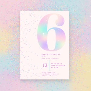 Editable Pink Glitter 6th Birthday Invitation | Sixth Birthday Girl | Rainbow Party Invite | Digital Download | Canva Template | 5x7 image 6