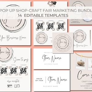 Bewerkbare knutselbeurs en pop-upmarketingbundel | 14 sjablonen voor borden, kaarten en meer voor leveranciers | Pop-upshops, uithangborden | Canvas