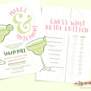 Margs & Matrimony Bridal Shower Invitation Template | Margarita Bridal Shower Invite Pink Green | Whimsical Printable | Instant Download