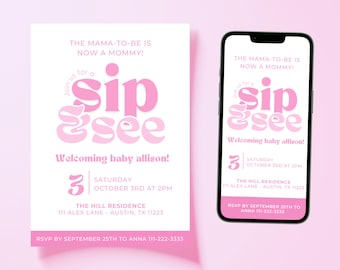 Invitación rosa para conocer a la bebé / Invitación electrónica para conocer a la bebé / Encuentro con la bebé (Descarga digital) / Plantilla de Canva / 5x7