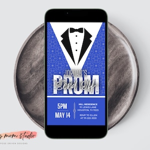 Blue & Silver Prom Send-Off Invitation: Tuxedo Design (Digital Invite)