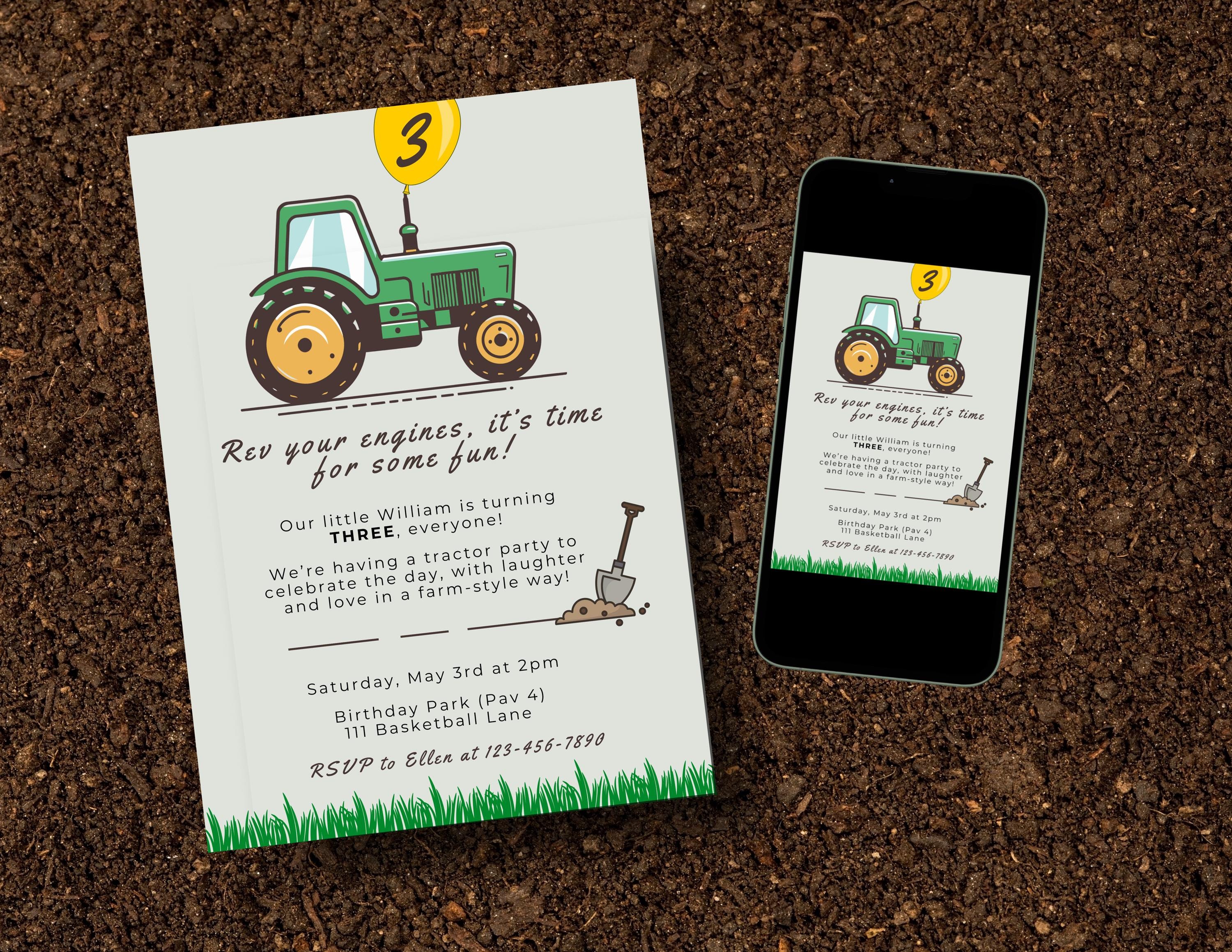 Editable Tractor Birthday Invitation | Boy Farm Theme Birthday Party ...