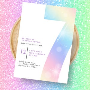 Bearbeitbare 7. Geburtstagseinladung Mädchen, Regenbogen 7. Geburtstag einladen, bearbeitbare Mädcheneinladung, Regenbogen 7. Geburtstag, Sofort Download