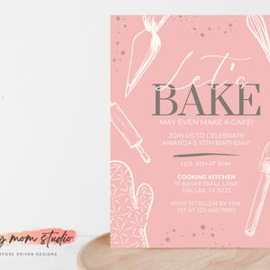 Backen Geburtstagseinladung Vorlage | Rosa Kuchen und Cupcakes zum Kochen einladen Digitale Vorlage | Bearbeitbare Leinwand | Sofort Download