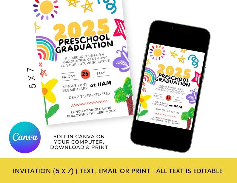 Editable Preschool Graduation Invitation | Class of 2025 | Class of