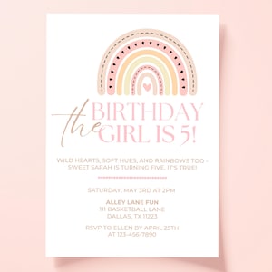 Editable Rainbow Birthday Invitation Pastel Boho Rainbow Party Invite Instant Download Canva Template Printable Girl&#39;s Birthday Invite Canva