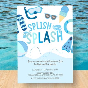 Beach Birthday Party Invitation: Splish Splash Pool Party (Digital Download)