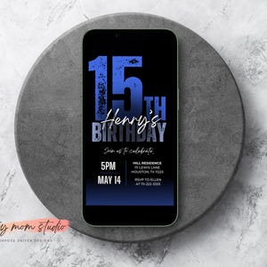 Editable Teen Boy Birthday Invitation | 15th Birthday Party | Fifteenth Birthday Digital Download | Canva Template | Mobile Invite | Text