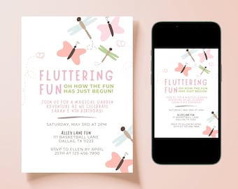 Butterfly Birthday Invitation | Pastel Garden Party Invite | Editable Canva Template | Girl Birthday Digital Download | 5x7 Printable