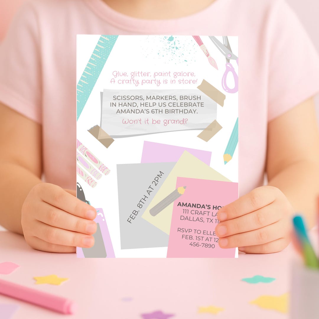 Editable Girls Craft Party Invitation | Arts and Crafts Birthday Invite ...
