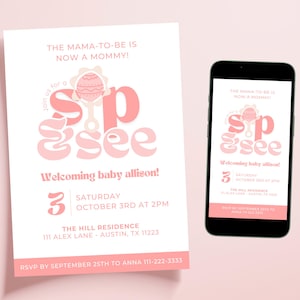 Sip and See Girl Baby Girl Invite Editable, Pink Meet and Greet Invitation, Printable Template, Sip and See Girl Invite | Instant Download