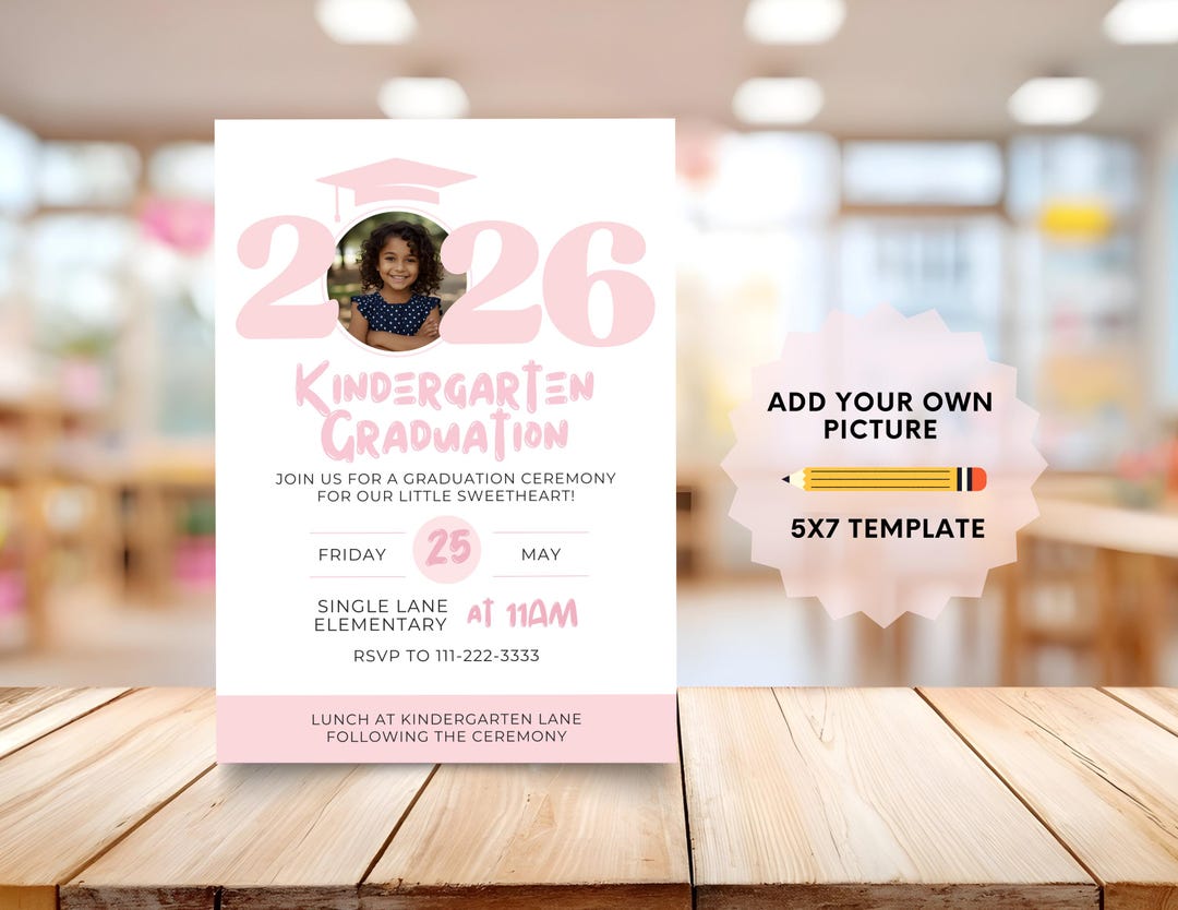 Kinder Invit Pink Kindergarten Graduation Invitation | Kinder or Pre-k Grad Invite ...