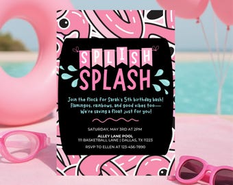 Flamingo Birthday Invitation Girl | Pink Flamingo Tropical Pool Party Invite | Editable Canva Template | Digital Download 5x7