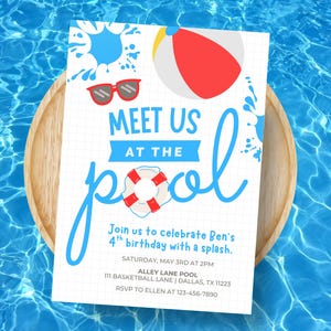 Beach Birthday Party Invitation: Editable Pool Party Invite (5x7in Digital Download)