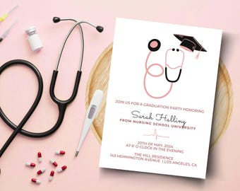 Editable Nurse Graduation Party Invitation | RN Graduation Party | Registered Nurse Celebration Invite | Canva Template | Text or Print