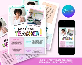 Pastel Meet the Teacher Template Bundle | Editable Welcome Note & Newsletter | Canva Teacher Template | Digital Download