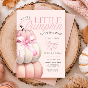 Pink Pumpkin Baby Shower Invitation: Fall Girl, Editable Canva Template (Digital Download) 5x7 Text Email Print
