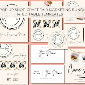 Bewerkbare knutselbeurs en pop-upmarketingbundel | 14 sjablonen voor borden, kaarten en meer voor leveranciers | Pop-upshops, uithangborden | Canvas