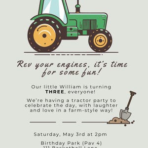 Editable Tractor Birthday Invitation | Boy Farm Theme Birthday Party ...