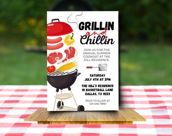 Backyard BBQ Invitation Template | Grillin’ & Chillin’ Cookout Party Invite | Editable Canva Template | Summer Barbecue | Digital Download