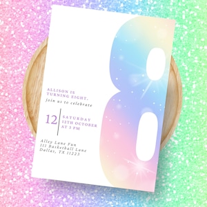Editable 8th Birthday Invitation Girl | Rainbow Eighth Birthday Invite | Editable Girls Invitation | Rainbow 8th Birthday | Instant Download