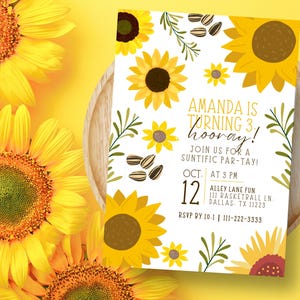 Editable Sunflower Birthday Invitation Template | Floral Sunflower Invite for Birthday Girl | Customizable Canva Invite | Instant Download
