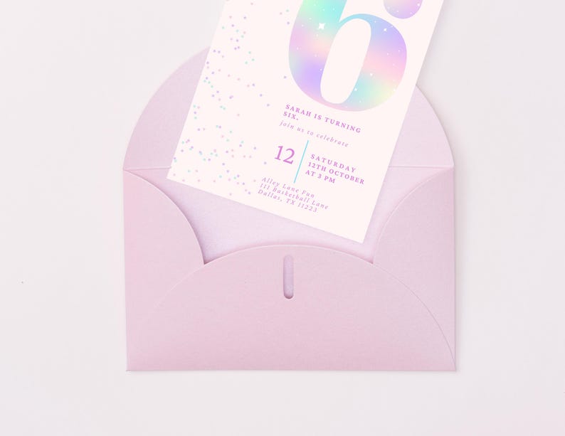 Editable Pink Glitter 6th Birthday Invitation | Sixth Birthday Girl | Rainbow Party Invite | Digital Download | Canva Template | 5x7 image 8