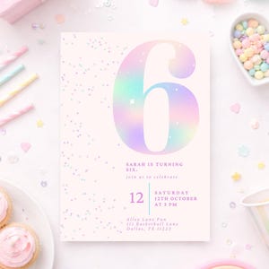 Editable Pink Glitter 6th Birthday Invitation | Sixth Birthday Girl | Rainbow Party Invite | Digital Download | Canva Template | 5x7 image 7